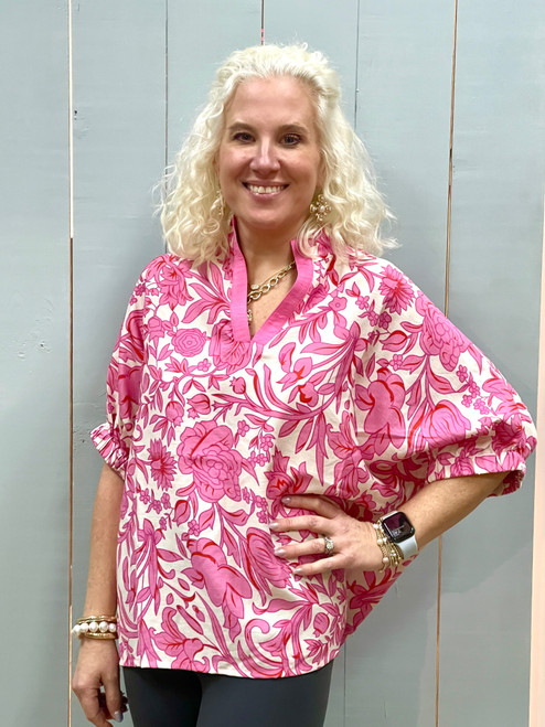 Shirt, Pink Abby Split Floral SMALL