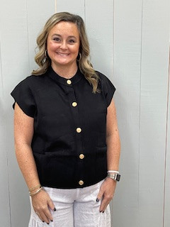 Sweater, Black Cap Sleeve With Gold Buttons MEDIUM