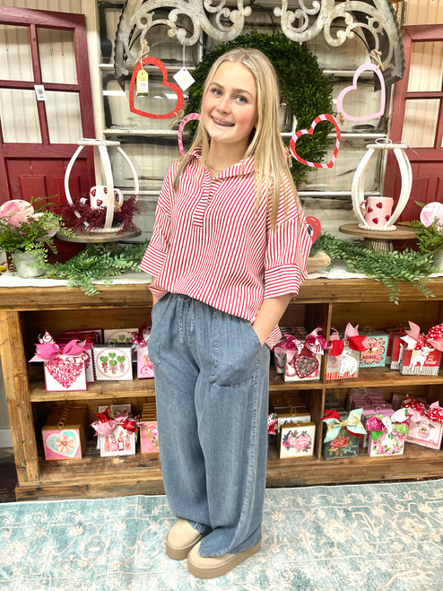 Shirt, Red Striped Oversized LARGE