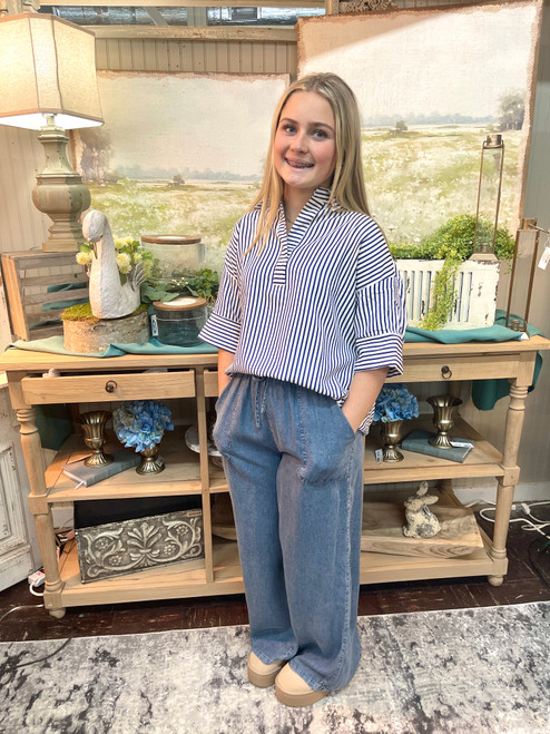 Shirt, Blue Striped Oversized LARGE