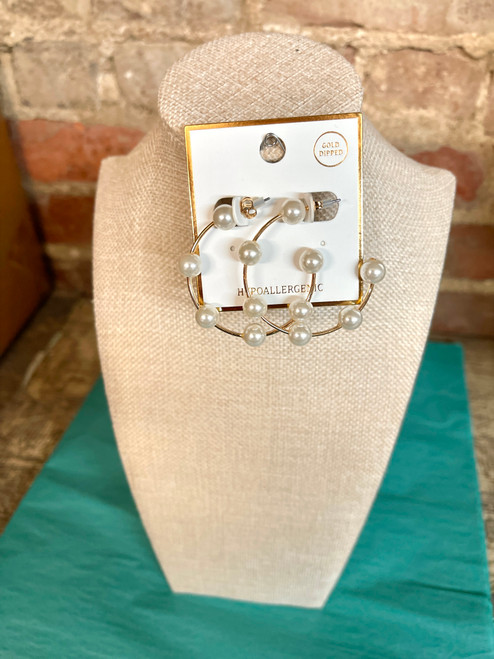 Earrings, Pearl Hoops