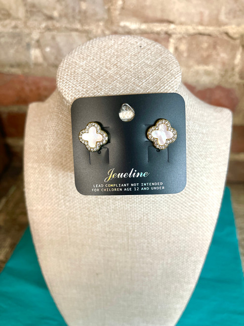 Earrings, Pave Clover Studs