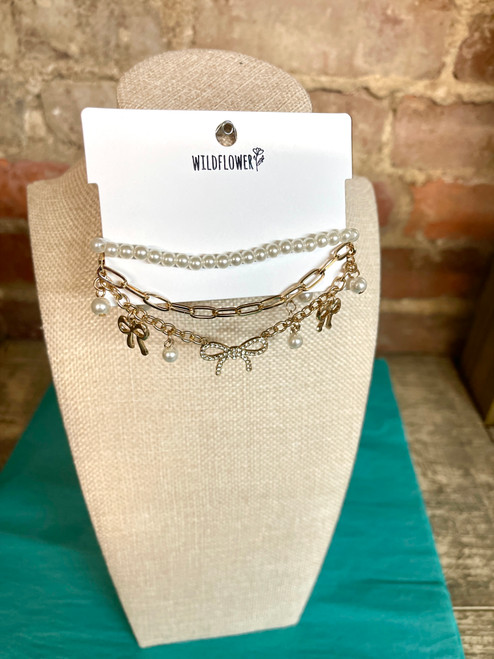 Bracelet, Bow Charm & Pearl Bead