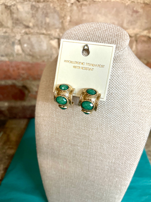 Earrings, Antique Green Hoops
