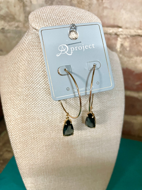 Earrings, Teardrop Crystal Dangle Open Hoops