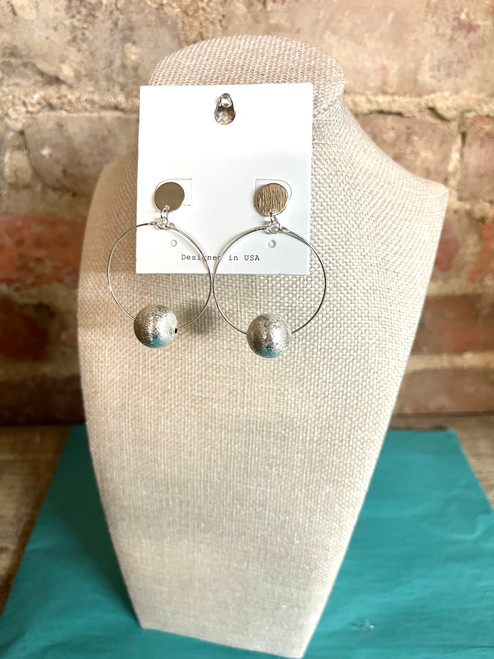 Earrings, SIlver Metal Ball & Circle