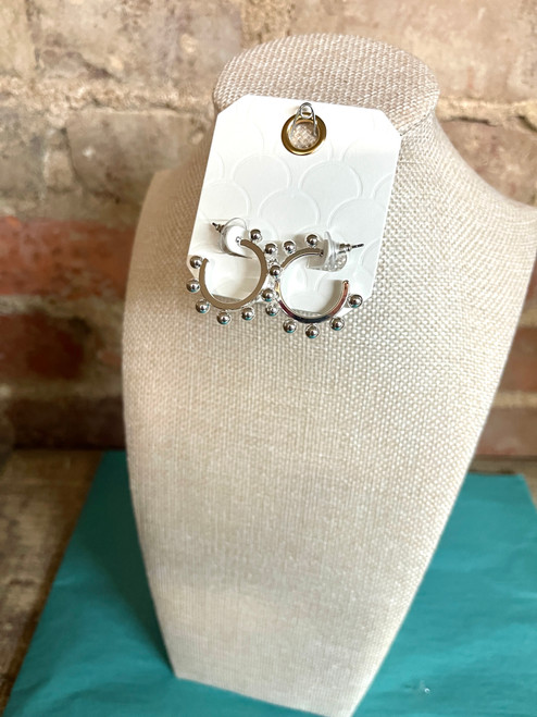 Earrings, Silver Ball Hoops