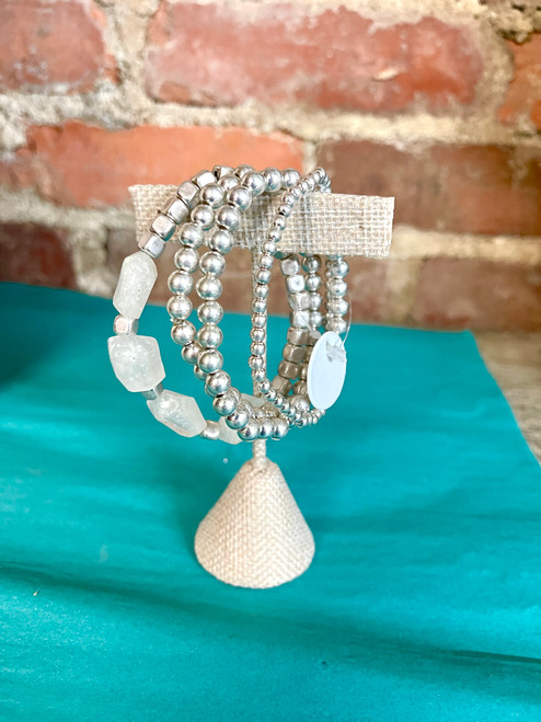 Bracelet, Three Piece Set Silver and Stone