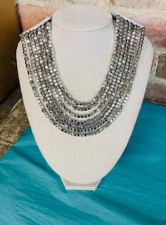 Necklace, Cube Shaped Multi Rhodium