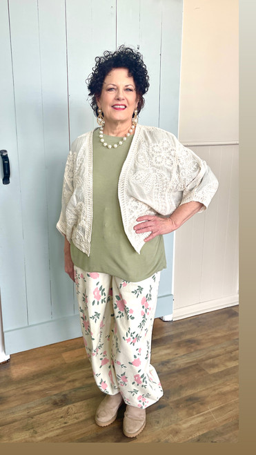 Pants, Ivory with Florals MEDIUM