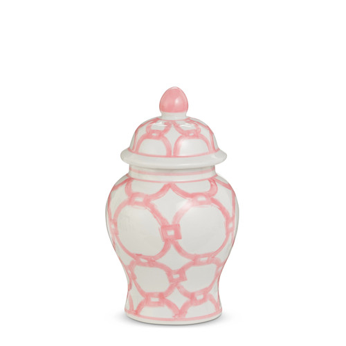 Ginger Jar, Pink and White Pattern 8.5"