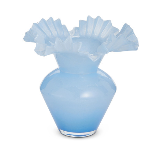 Vase, Blue Ruffle Glass 8"