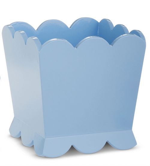 Planter, Blue Scalloped Wooden 8.5"