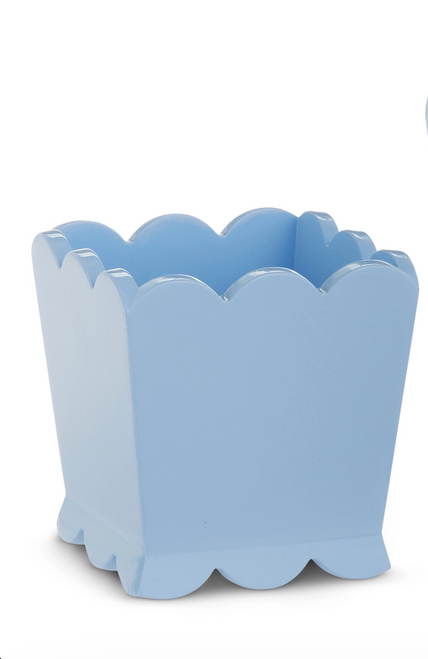 Planter, Blue Scalloped Wooden 7.5"