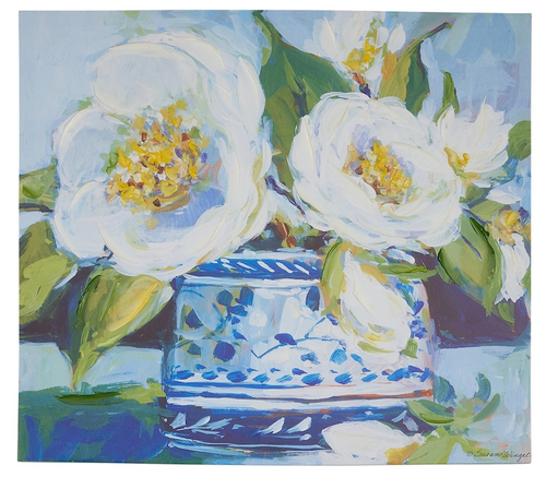 Wall Art, Canvas White Floral In Chinoiserie Planter Style 2