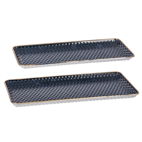 Tray, Metal Blue Embossed Circles LARGE