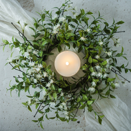 *NEW* Candle Ring, Tea Leaf W/ White Flowers