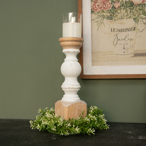 Candlestick,  White Painted Pillar16.5"