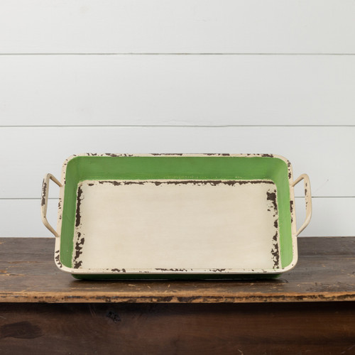 Tray, Distressed Green Metal