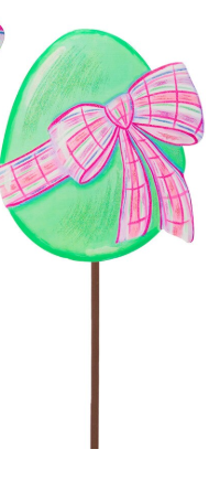 *NEW* Stake, Green Egg with Plaid Bow