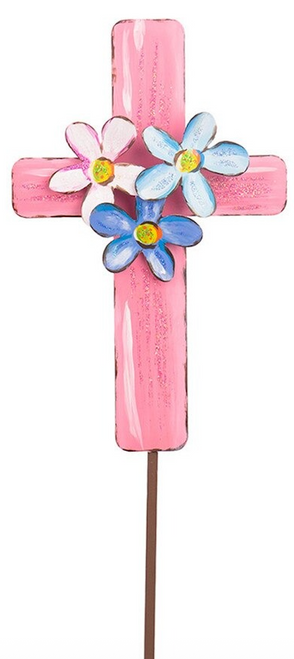 *NEW* Stake, Floral Cross Pink