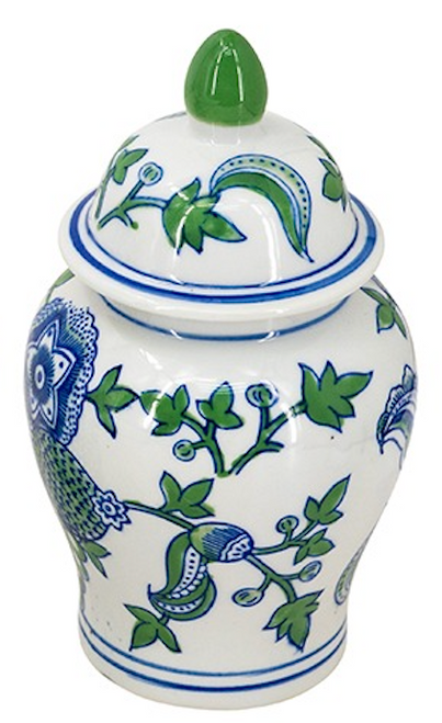 Ginger Jar, Blue, Green, And White Cherry Blossom