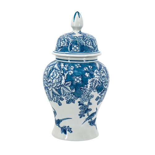 Ginger Jar, Blue and White Flower, Bird Design SMALL
