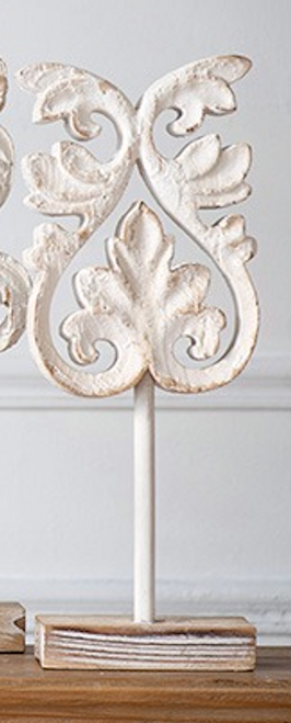Finial Accent, White DIstressed On Wood Base SMALL