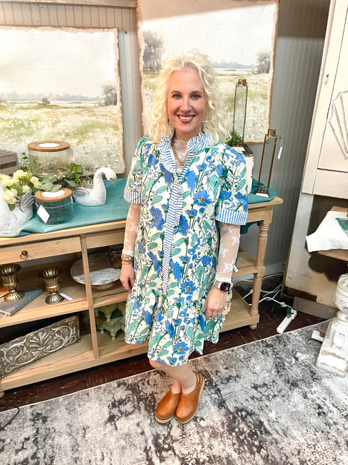 Dress, Drop Waist Blue Floral MEDIUM