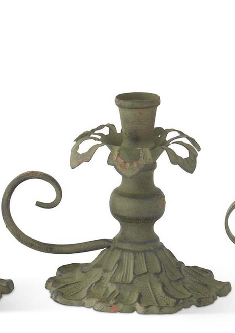 Candleholder, Weathered Green Metal MEDIUM