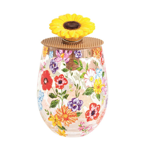 Glass Set, Floral With Sunflower Wine Stop