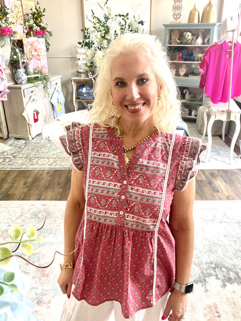 Top, Marina Flutter Red, MEDIUM