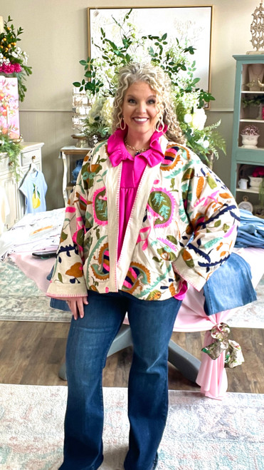 Kimono, Embroidered Multi Color Natural SMALL