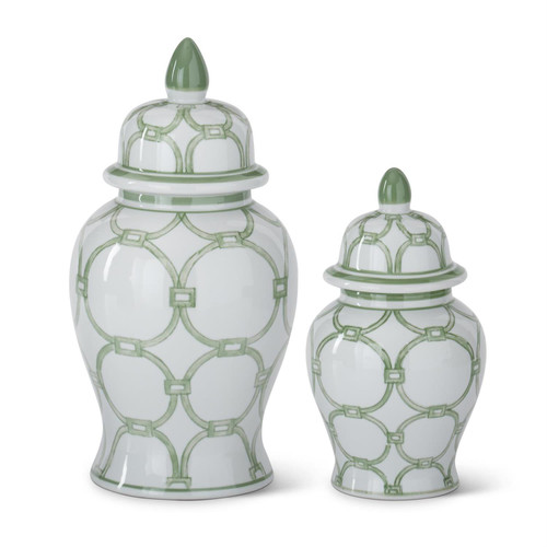 *NEW* Ginger Jar, Green & White Ceramic