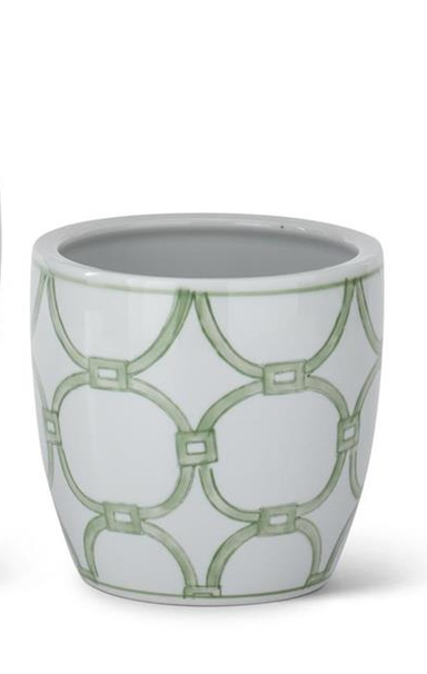 Pot, Green & White Ceramic Pots W/ Drain SMALL