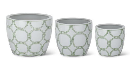 Pots, Green & White Ceramic Pots W/ Drain