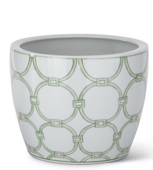 Pot, Green & White Ceramic Pots W/ Drain LARGE