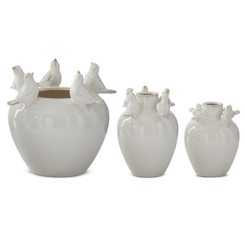Vase, Cream Ceramic Bird Rim