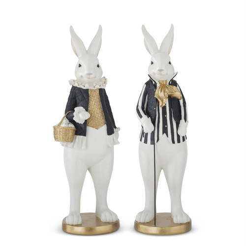 Bunnies, Set of Two Black & Gold French