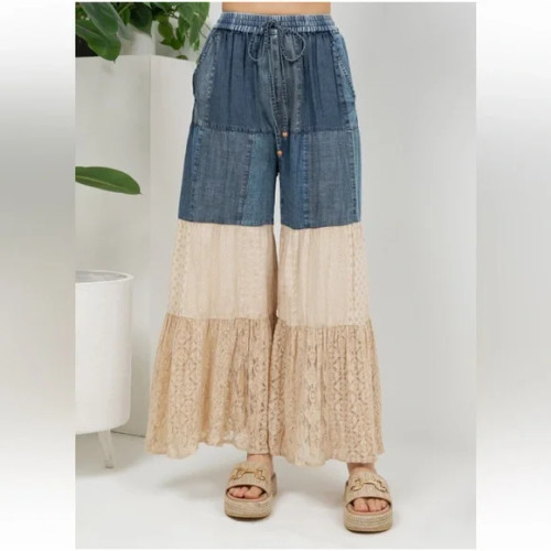 Pants, Layered Boho Jean/Linen XLARGE