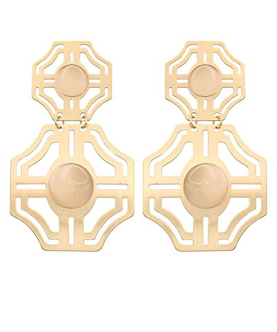 Earrings, Brass Cutout & Ivory Dangle