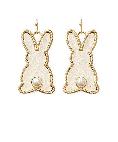 Earrings, Gold/Cream Bunnies
