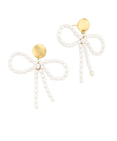 Earrings, Rice Shaped Pearl Bow Drop