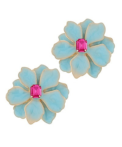 Earrings, Light Blue Coated Flowers