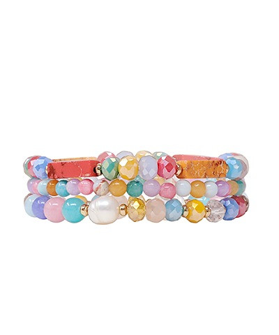 Bracelets, Set of Three Multi-Color Beads