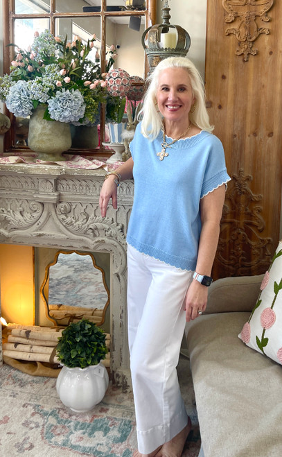 Sweater, Scalloped Edge Blue SMALL