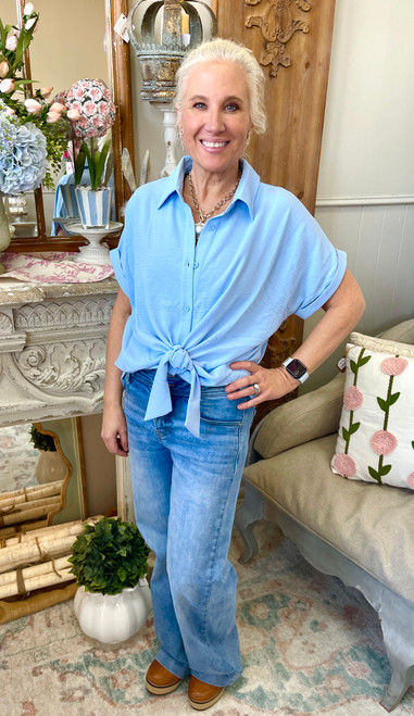 Jeans, Tummy Control High Rise Wide Leg Bow Waistband Light Wash SIZE 11