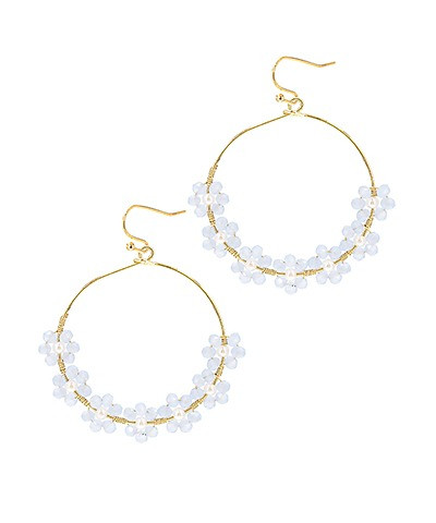 Earrings, Blue Beaded Flower Fishhook