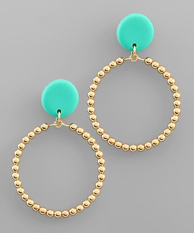 Earrings, Green Pink Beaded Gold Fishhooks