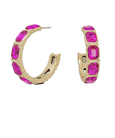 Earrings, Pink Jeweled Hoops
